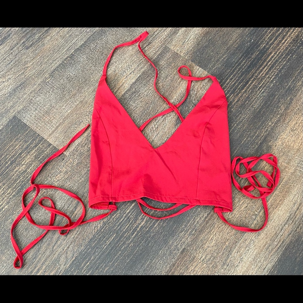 Red crossed back crop top